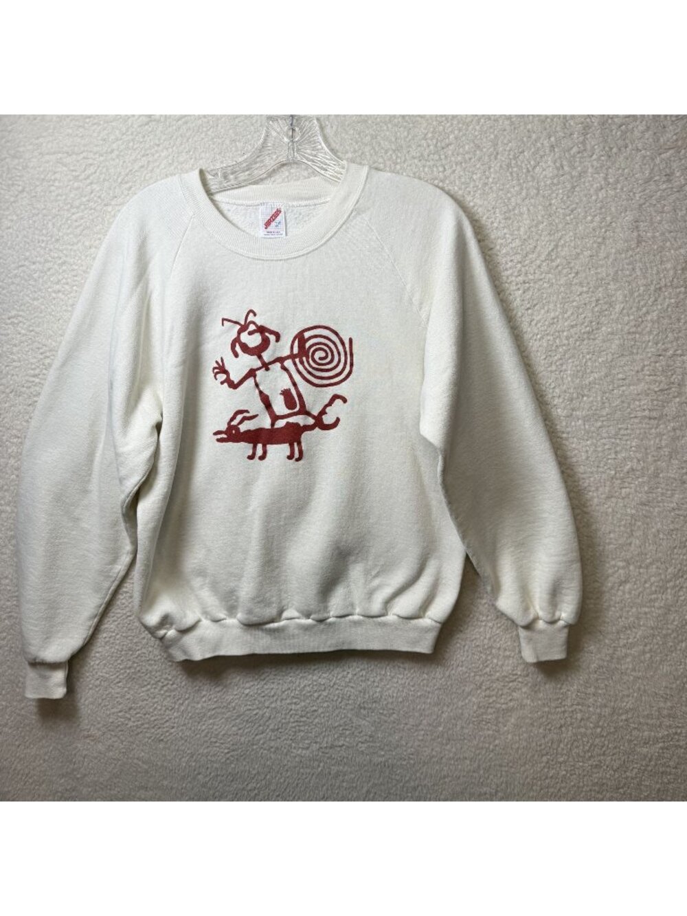 Vintage Jerzees White Sweatshirt Petroglyph Red Graphic Print Made In USA Size L